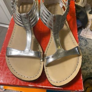 Silver Strapped Zip Up Flat Sandals